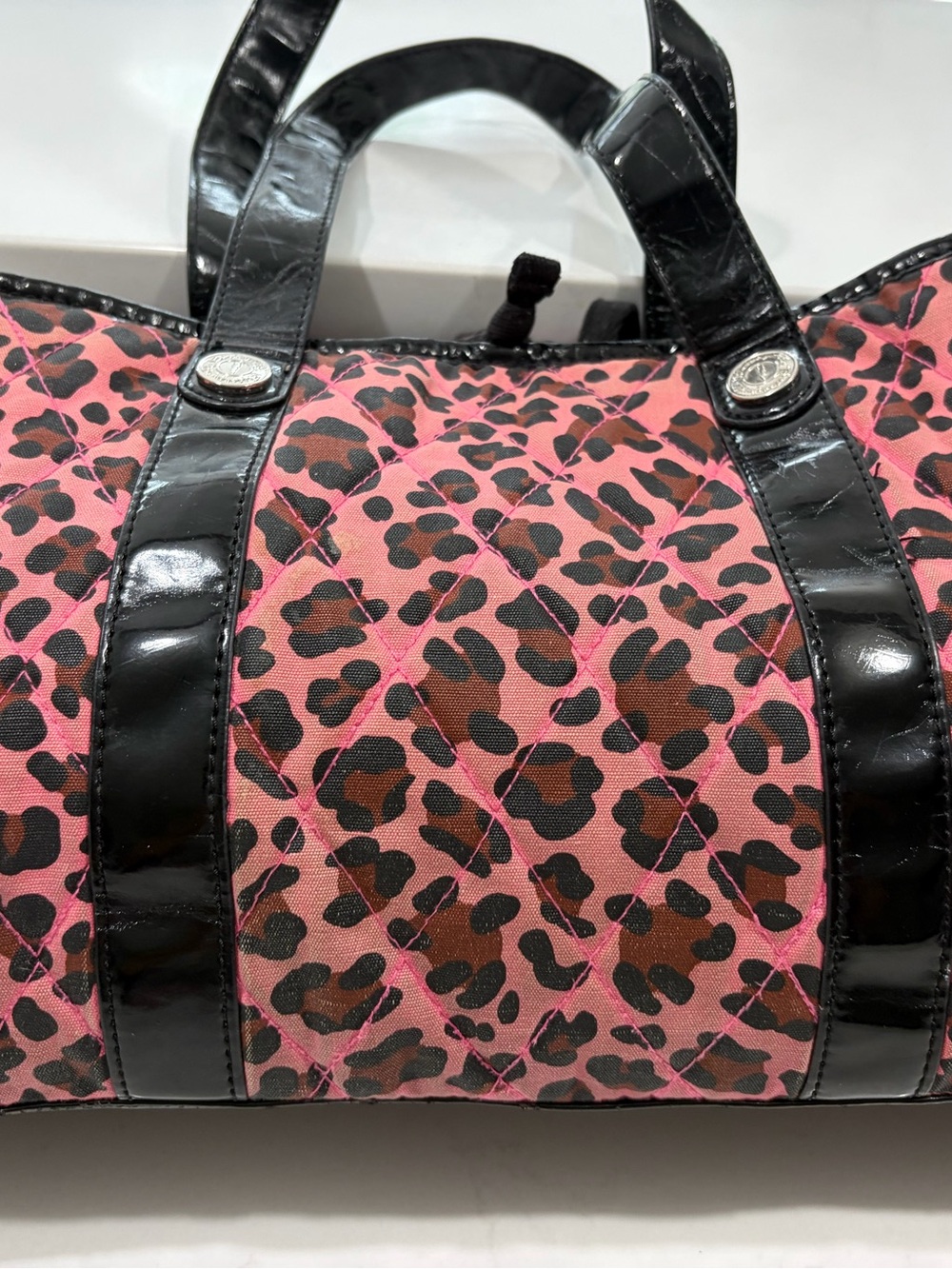 Betsey Johnson Pink and Black Leopard Quilted Studded Tote - Picture 6 of 6